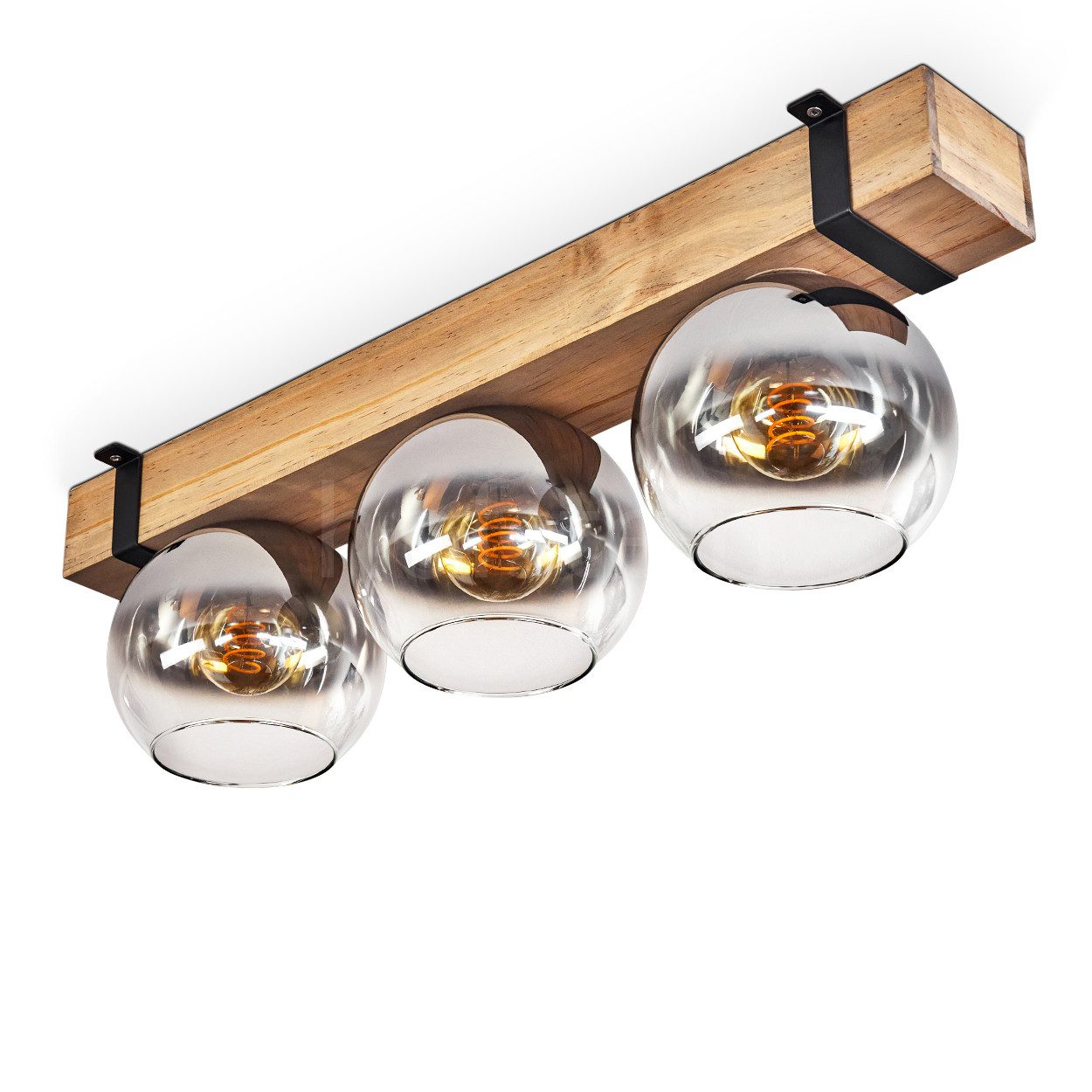 hofstein Deckenleuchte Deckenlampe aus Metall/Holz/Glas in günstig online kaufen