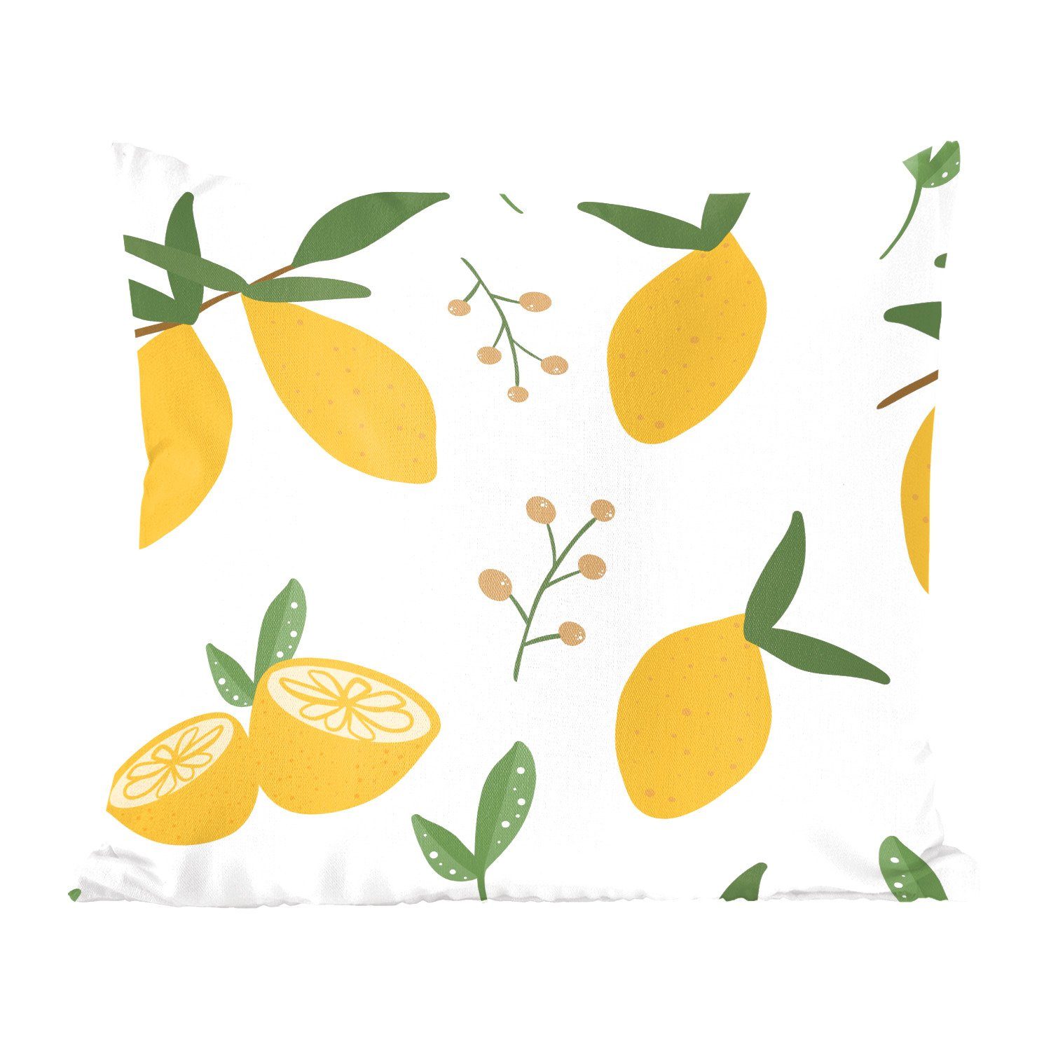 MuchoWow Dekokissen Zitrone - Obst - Muster - Weiß, Zierkissen mit Füllung für Wohzimmer, Schlafzimmer, Deko, Sofakissen | Dekokissen