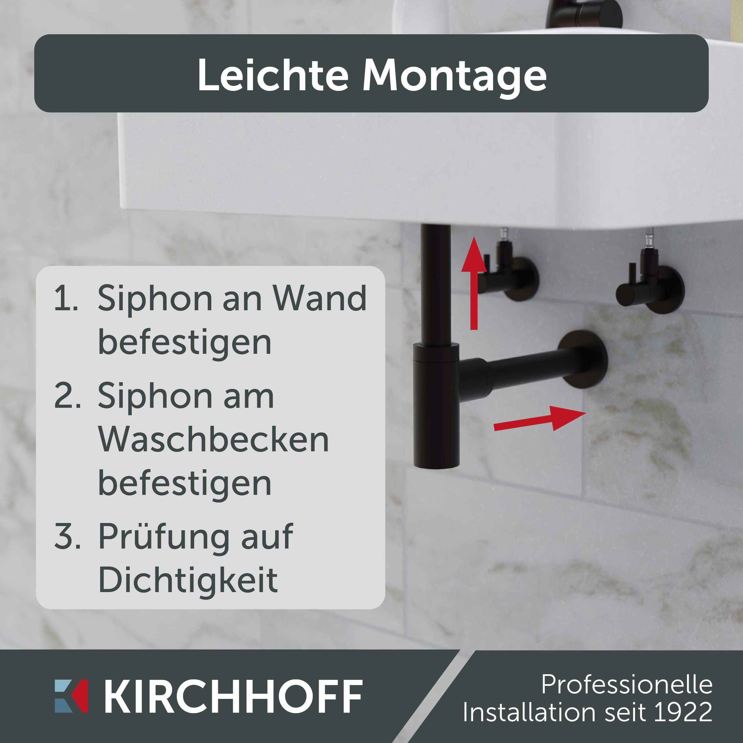 Kirchhoff Siphon Siphon Design Flaschensiphon inkl. Reinigungsöffnung, Röhrengeruchsverschluss für Waschbecken/Waschtische