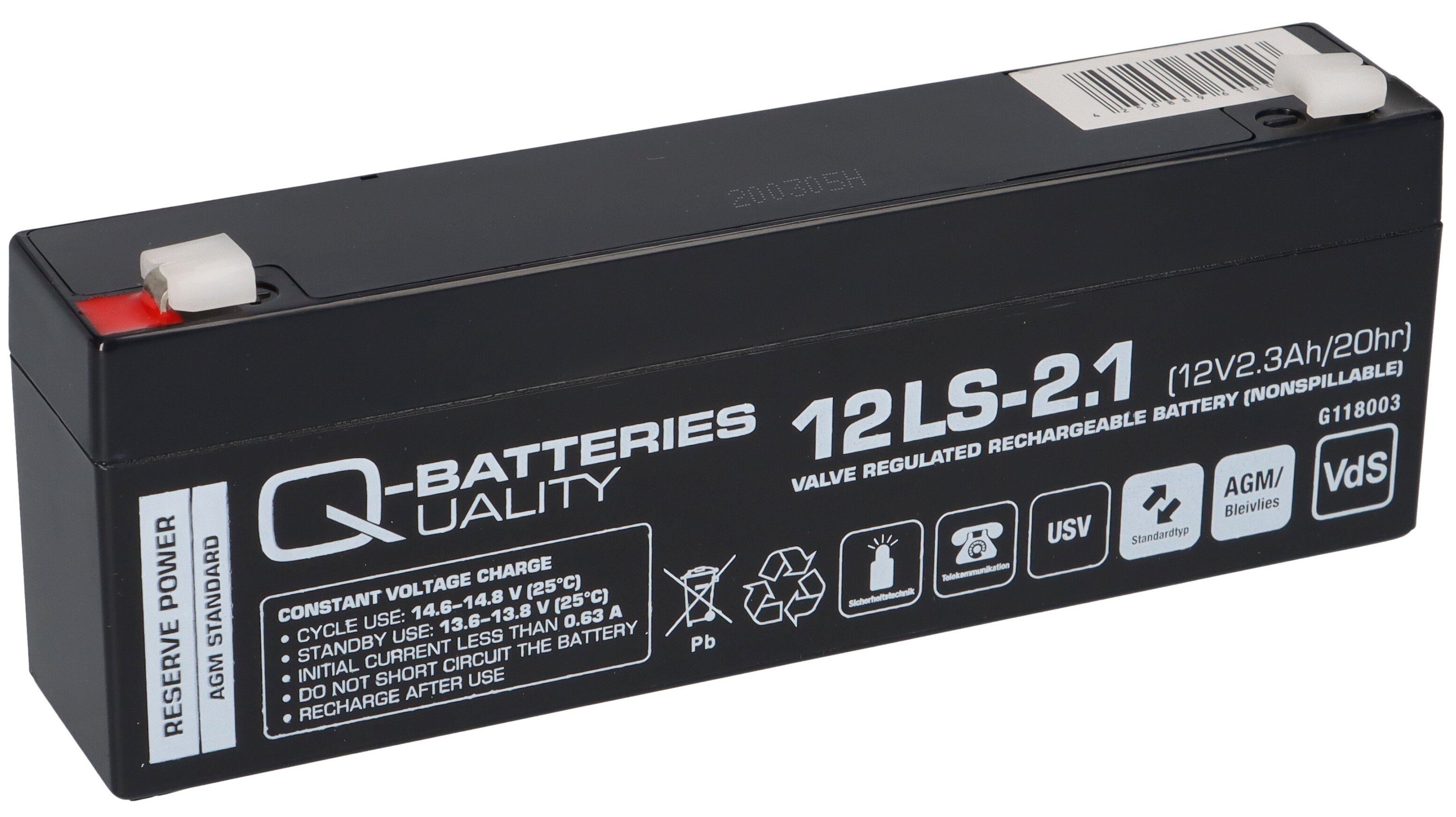 12V Bleiakkus Blei-Vlies Q-Batteries Akku VRLA VdS / VRLA 2,1Ah Q-Batteries mit 12LS-2.1 AGM