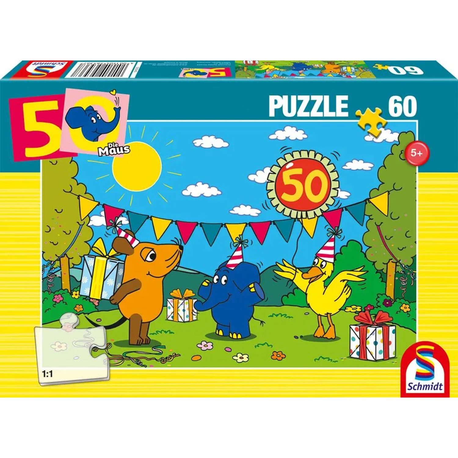 Schmidt Spiele Puzzle Alles Liebe zum Geburtstag, 50. Geburtstag Elefant, 60 Teile, 60 Puzzleteile