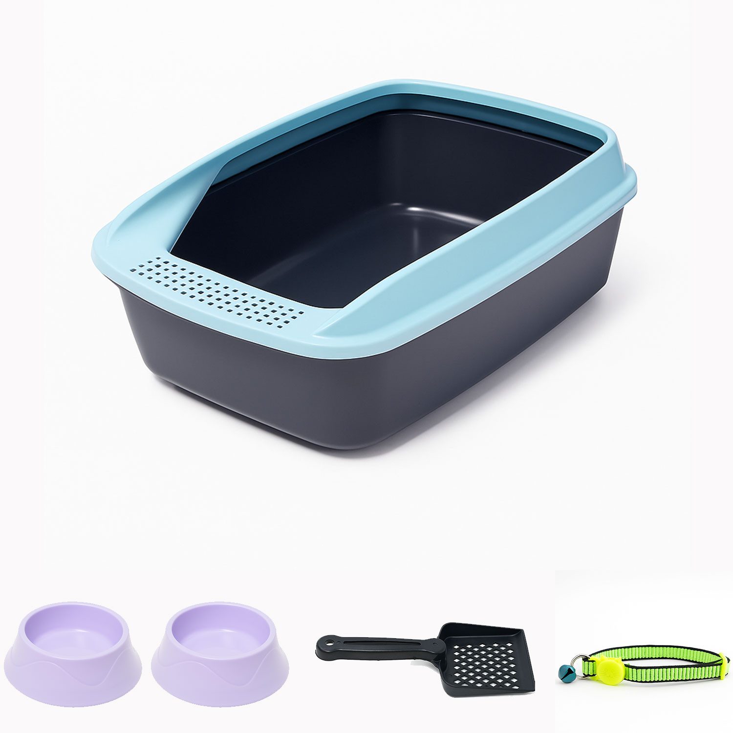 Jungengel Katzentoilette Set mit Rand & Zubehör – Schaufel, Näpfe, Halsband Katzenstreu-WC, Hygienische Katzentoilette, leicht zu reinigen, …