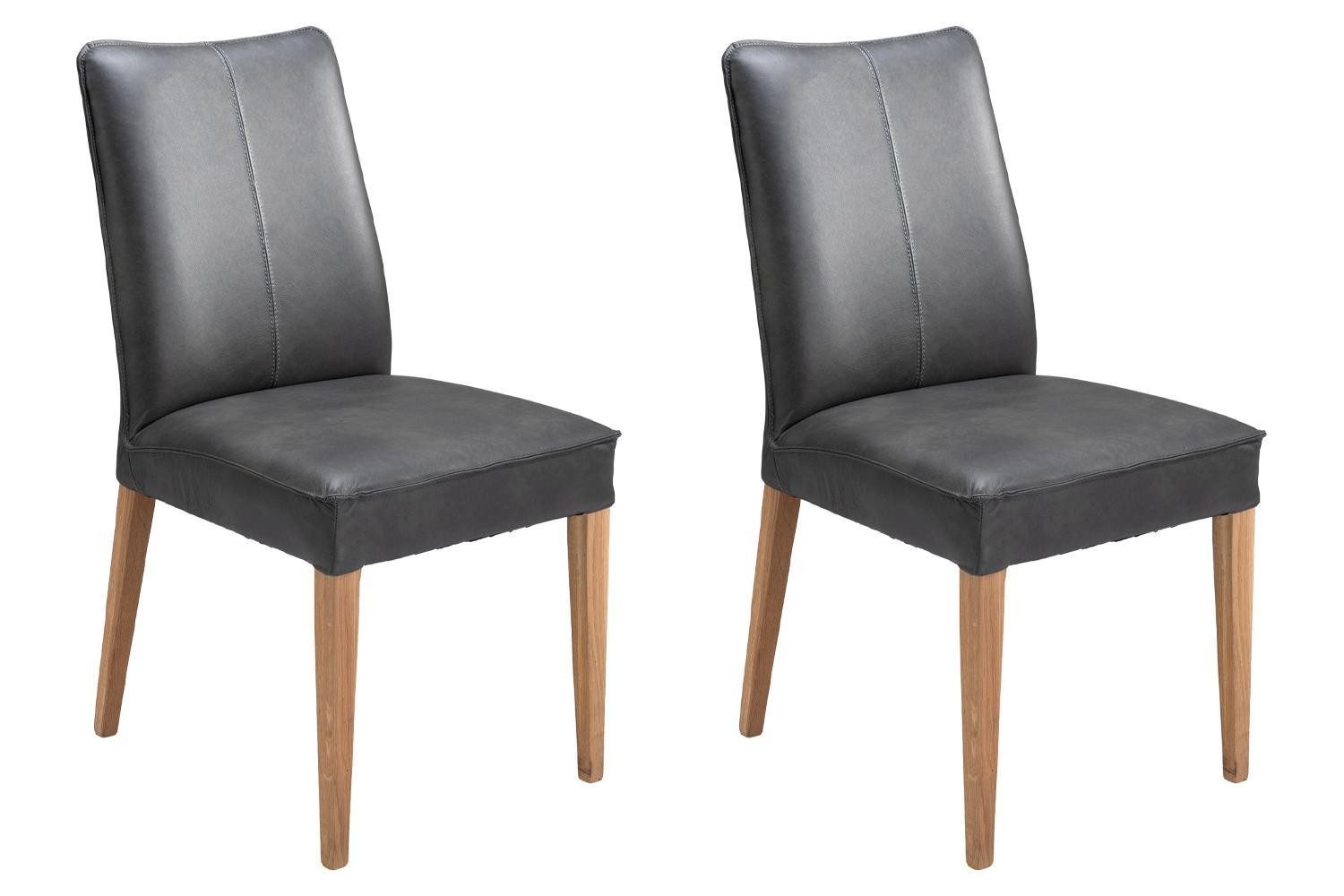 G+K Möbelvertriebs GmbH Polsterstuhl ST-0730, Anthrazit, Braun, Lederbezug, (Set, 2 St), Wildeichenholz massiv, B 48 x H 92 x T 42 cm