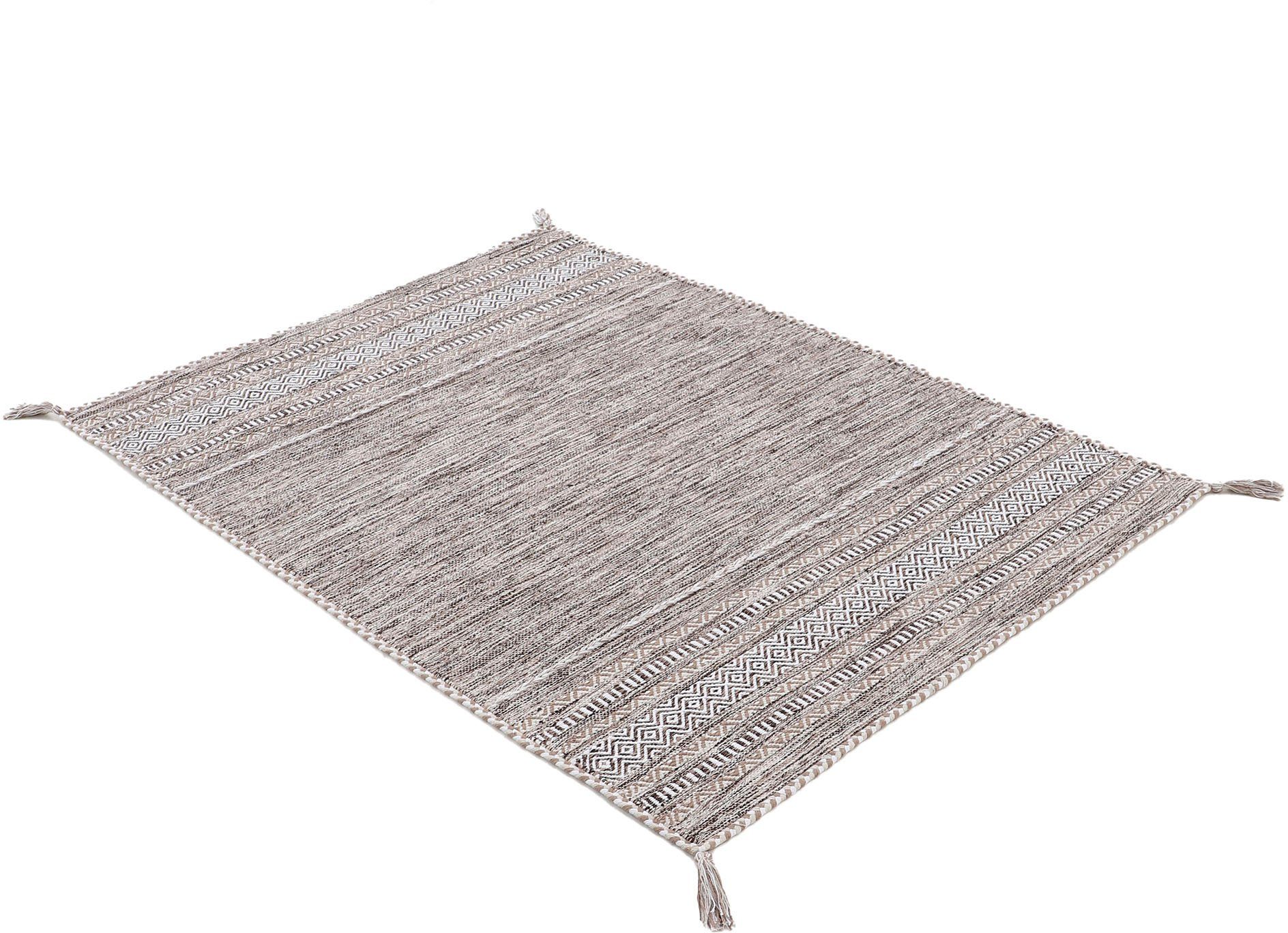 carpetfine Teppich Kelim Azizi, auch als Läufer erhältlich, rechteckig, Höhe: 5 mm, handgewebt, Baumwolle, Wendeteppich mit Fransen, Fleckerl, Wohnzimmer