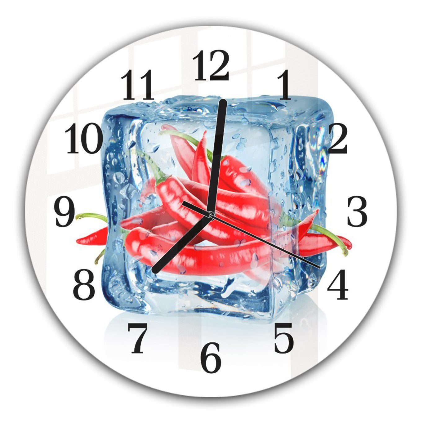 Glas Rund in und 30 Wanduhr Quarzuhrwerk - Eiswürfel Primedeco Motiv aus Chilischoten mit cm Durchmesser mit Wanduhr