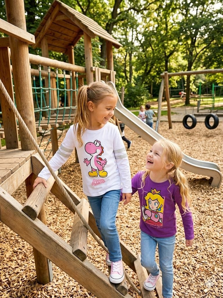 Super Mario Langarmshirt Super Mario Kinder Langarmshirt – Princess Peach & Yoshi Fan-Edition SuperMario Mädchen langarm T-Shirt