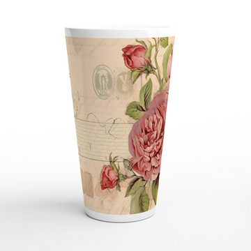 Alltagszauber Latte-Macchiato-Tasse - Jumbo-Becher VINTAGE ROSE, Keramik, extra groß, für 500ml Inhalt