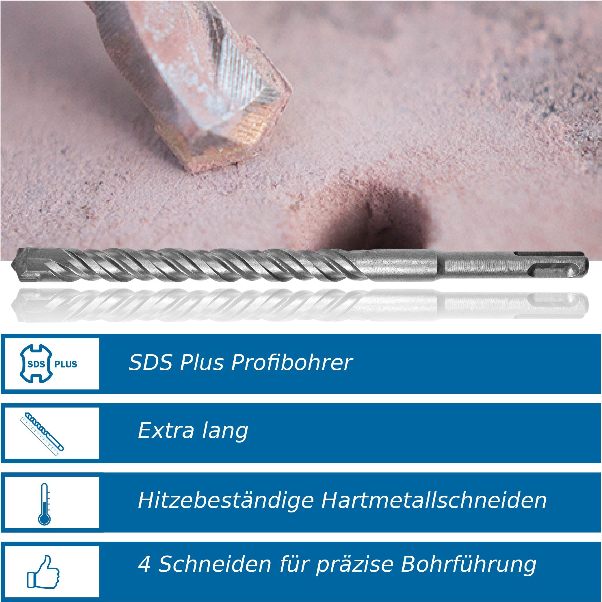 Jb - Perfect Steinbohrer sds plus Steinbohrer 3er Set Ø 10-14-20 mm x 40 cm/Betonbohrer, (3-tlg) – Bild 5 von 5