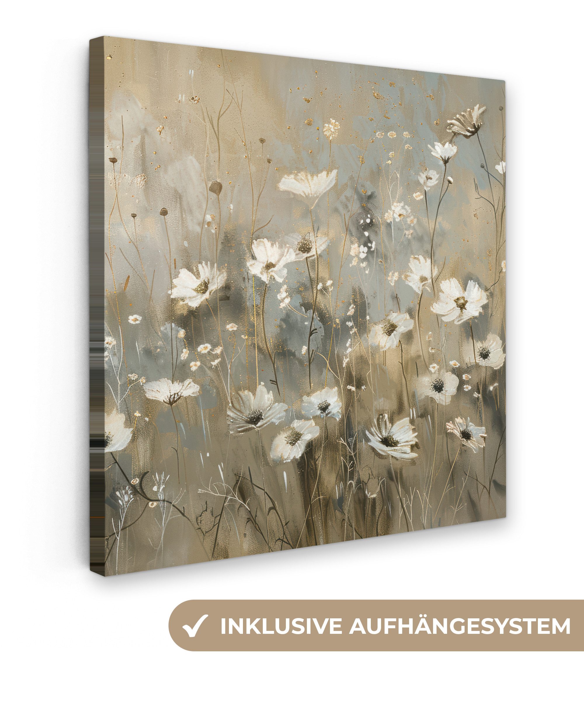 OneMillionCanvasses® Leinwandbild Blumen - Weiß - Natur - Grau - Modern, Fo günstig online kaufen