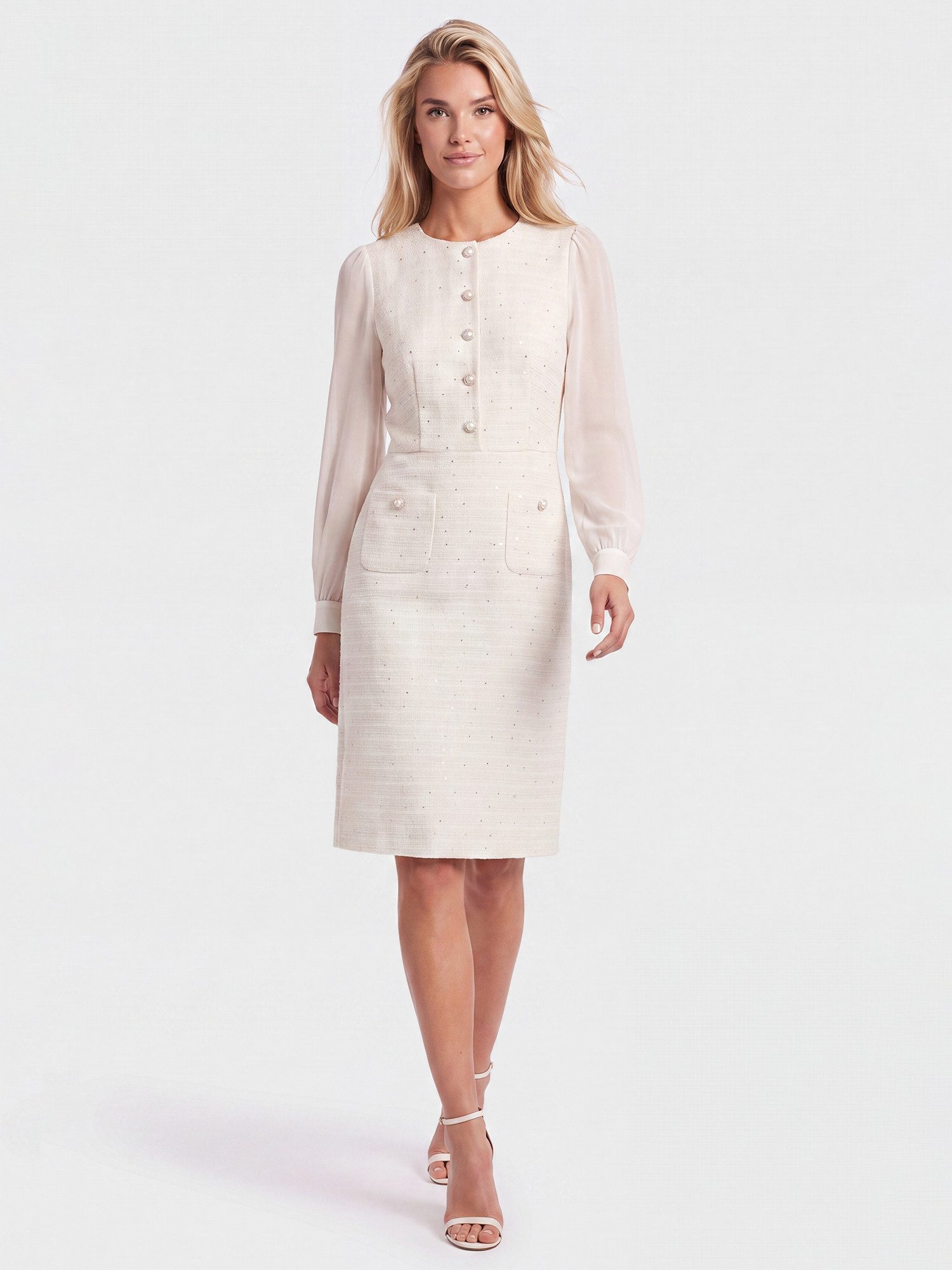 Apart Midikleid mit Chiffonärmeln und Zierknopfleiste