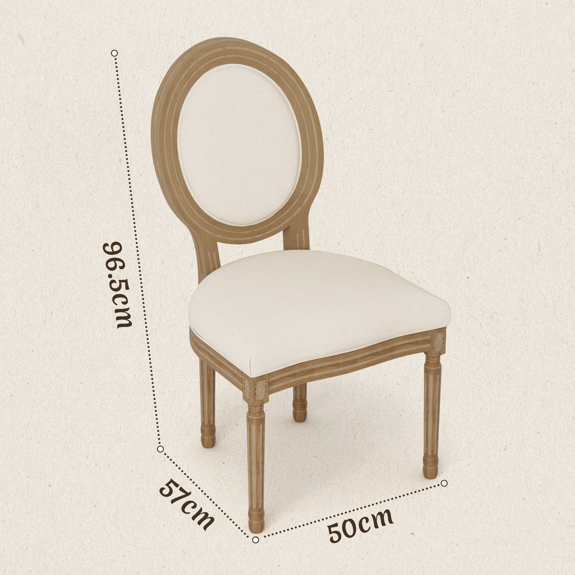 FiveWillowise Esszimmerstuhl Retro-Polsterstühle 2er-Set, Küchenstühle mit ovaler Rückenlehne (2 St), Leinenoptik und Massivholz, für Esszimmer, Wohnzimmer