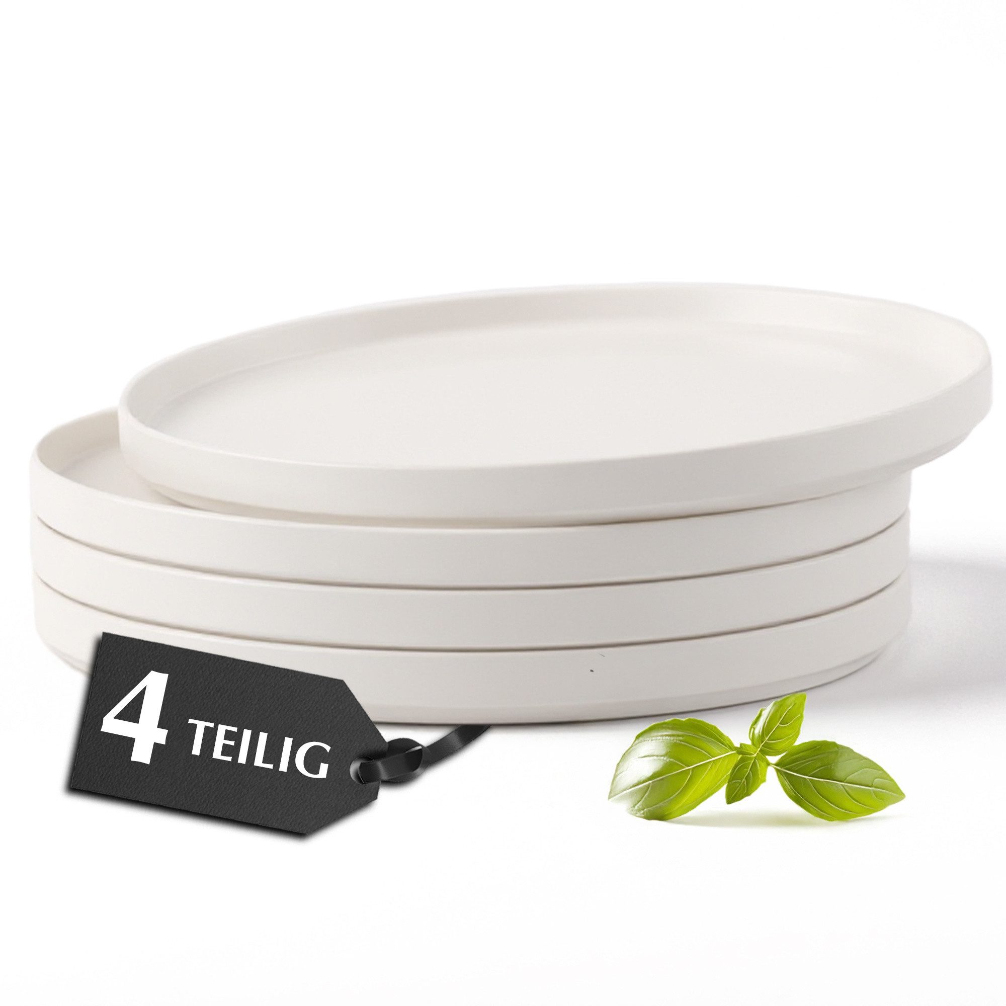 MiaMio Teller-Set Luxe Speiseteller 4er-Set Weiß (4-tlg), Steingut