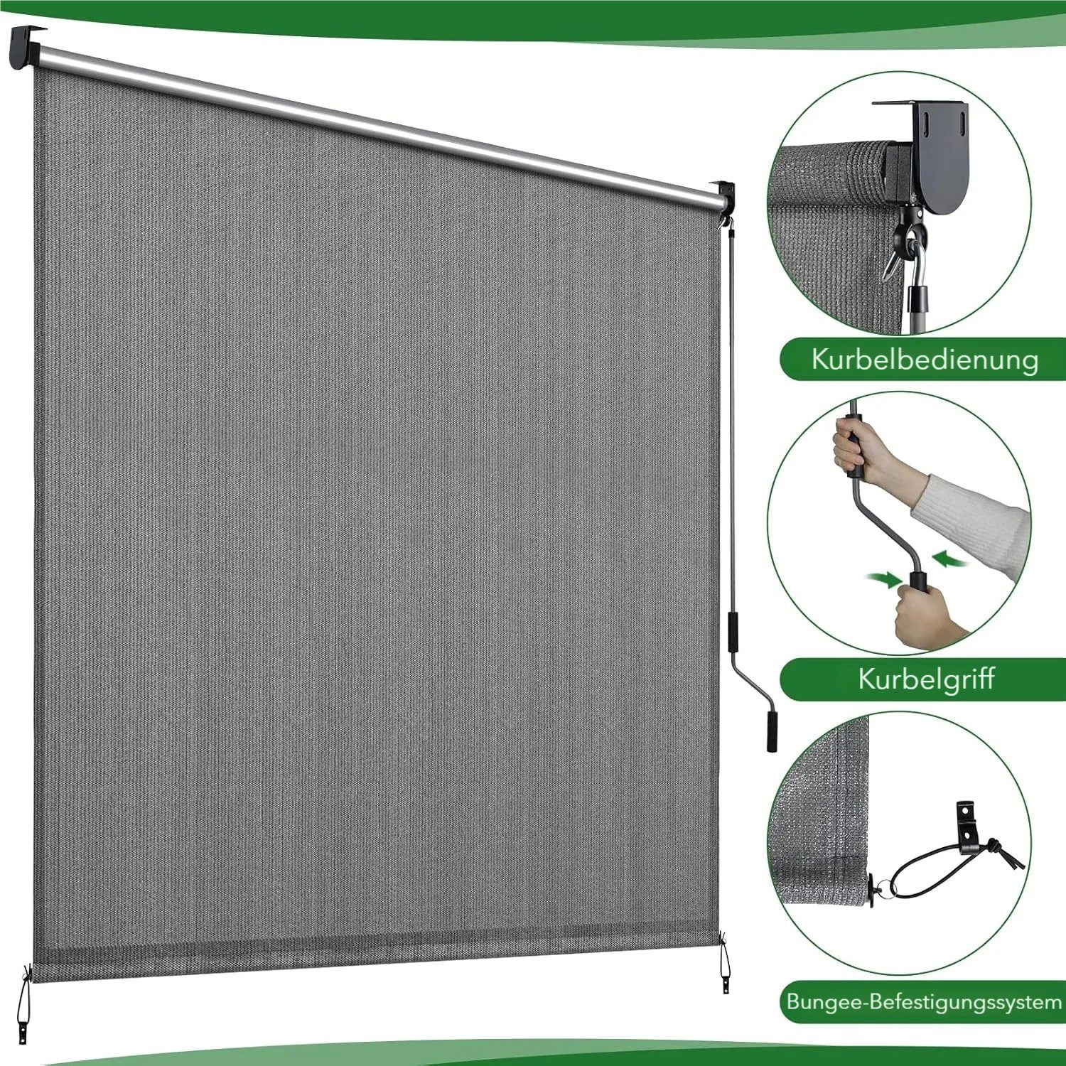 TLGREEN Senkrechtmarkise Vertikalmarkise,HDPE-Schattentuch (für Terrassenpergola,Balkonmarkise, 1-St., Aluminiumrohr mit kabelloser Kurbelbedienung) für Balkon,errasse,Garten,Veranda