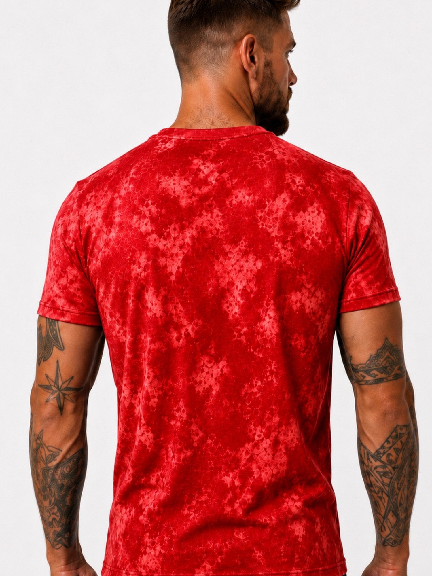 L.gonline Kurzarmshirt Herren T-Shirt, Sommershirt, Batik Optik, 2879 Rot 3XL (Shirt Kurzarmshirt Tee, 1-tlg) Fitness Freizeit Casual