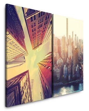 Sinus Art Leinwandbild 2 Bilder je 60x90cm New York USA Wolkenkratzer Mega City Architektur Skyline Urban