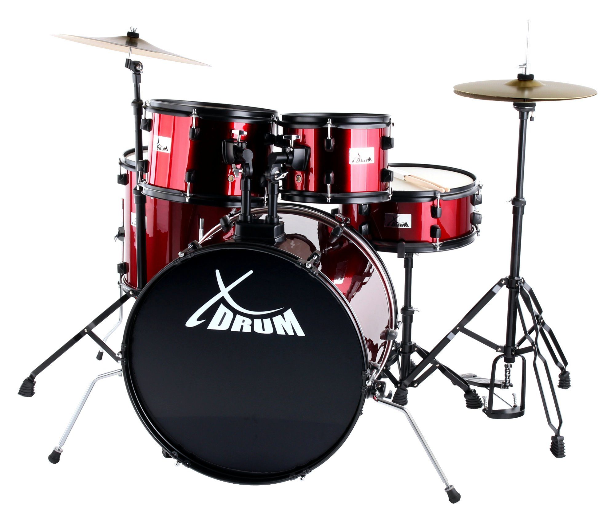 XDrum Schlagzeug Rookie 22" Fusion,Komplettes Drumset, inkl. Hocker & Drumsticks, Kesselgrößen: 22" BD, 12", 13", 16" TT, 14 SN