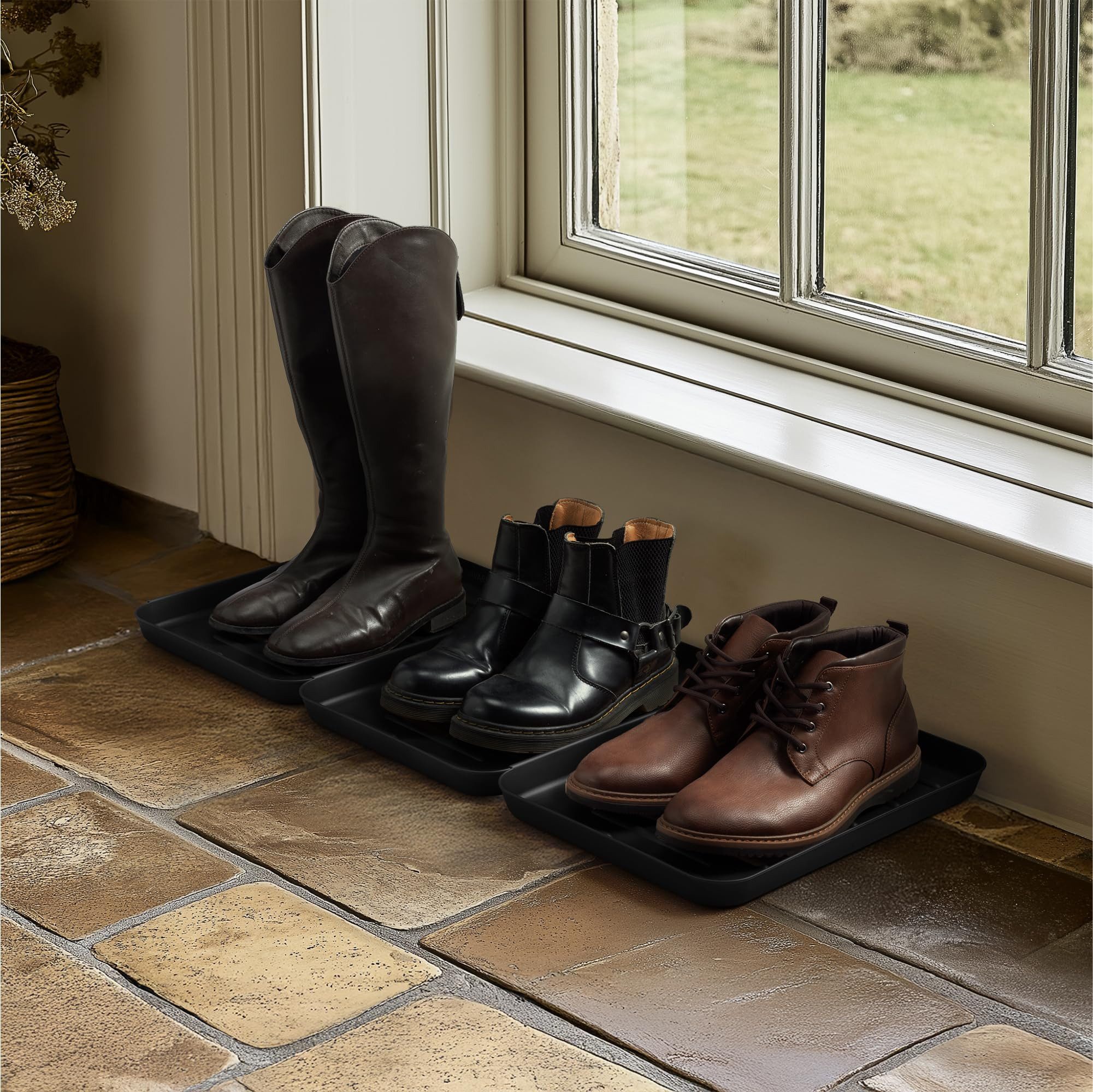 Navaris Schuhabtropfschale Navaris Schuhmatte 3er Set mit erhöhtem Rand Schwarz