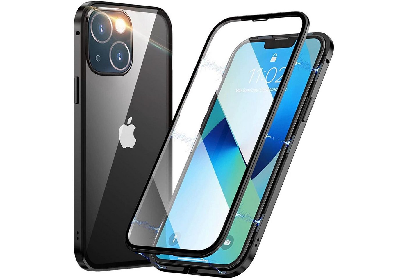 CoolGadget Handyhülle Metall Magnet Handy Case für Apple iPhone 13 6,1 Zoll, Hülle 360 Grad Schutz Cover Gehärtetes Glas für iPhone 13