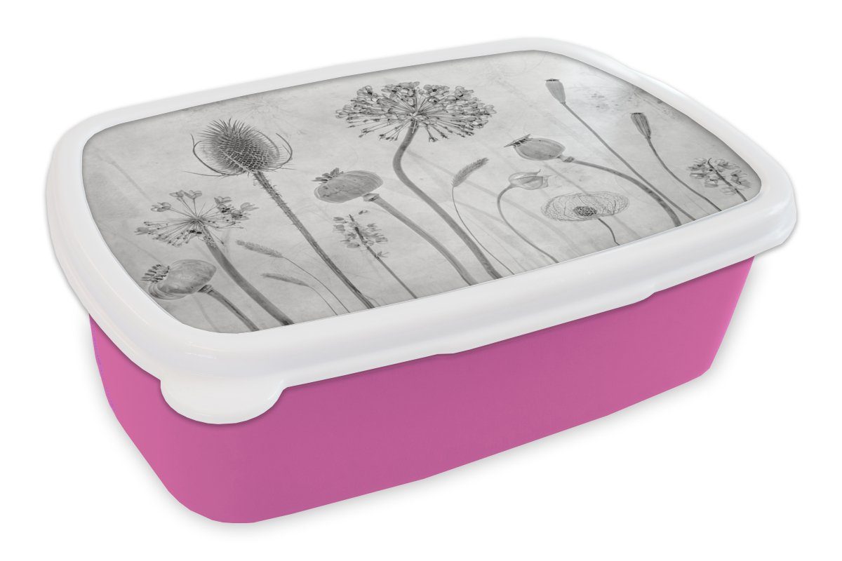 Kinder, rosa Mädchen, MuchoWow Snackbox, - - Weiß Lunchbox Kunststoff, für Kunststoff Schwarz Erwachsene, Ölfarbe, Stilleben Brotdose Brotbox - (2-tlg),