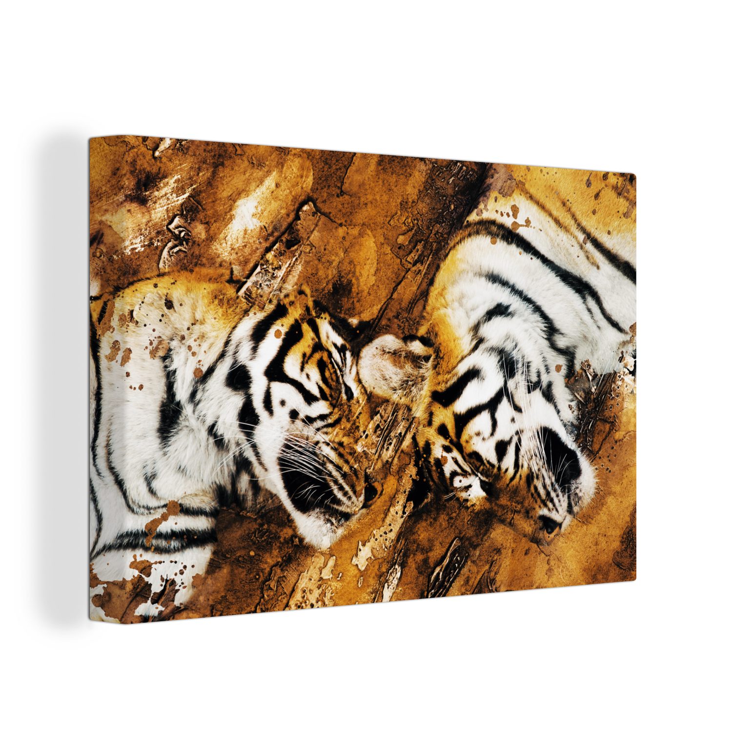 OneMillionCanvasses® Leinwandbild Tiger - Baum - Natur, (1 St), Wandbild Leinwandbilder, Aufhängefertig, Wanddeko, 30x20 cm