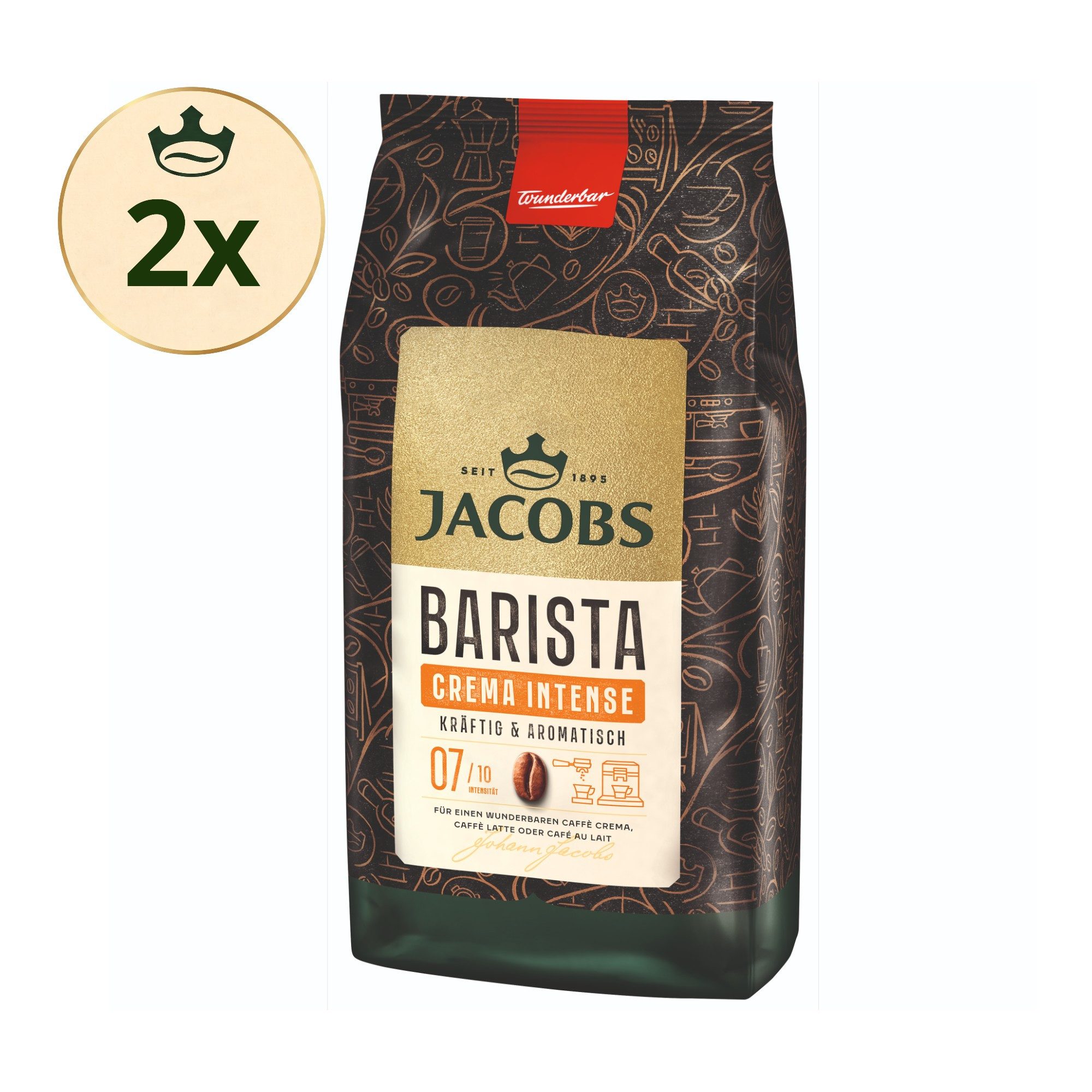 JACOBS Kaffee Kaffeebohnen Barista Editions Crema Intense 2 x 1 kg ganze Bohne, 2000 g, (Packung, 2er Pack)
