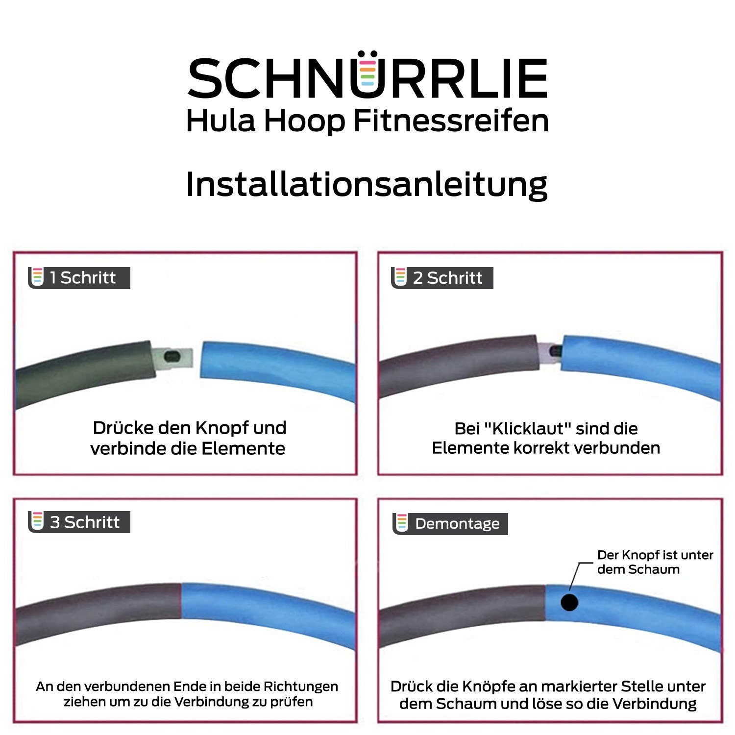 SCHNÜRRLIE Hula-Hoop-Reifen Fitnessreifen Schnurslos mit Grau Hoop 8 abnehmbare Blau (Hula im Elemente Springseil), & & Springseil Set