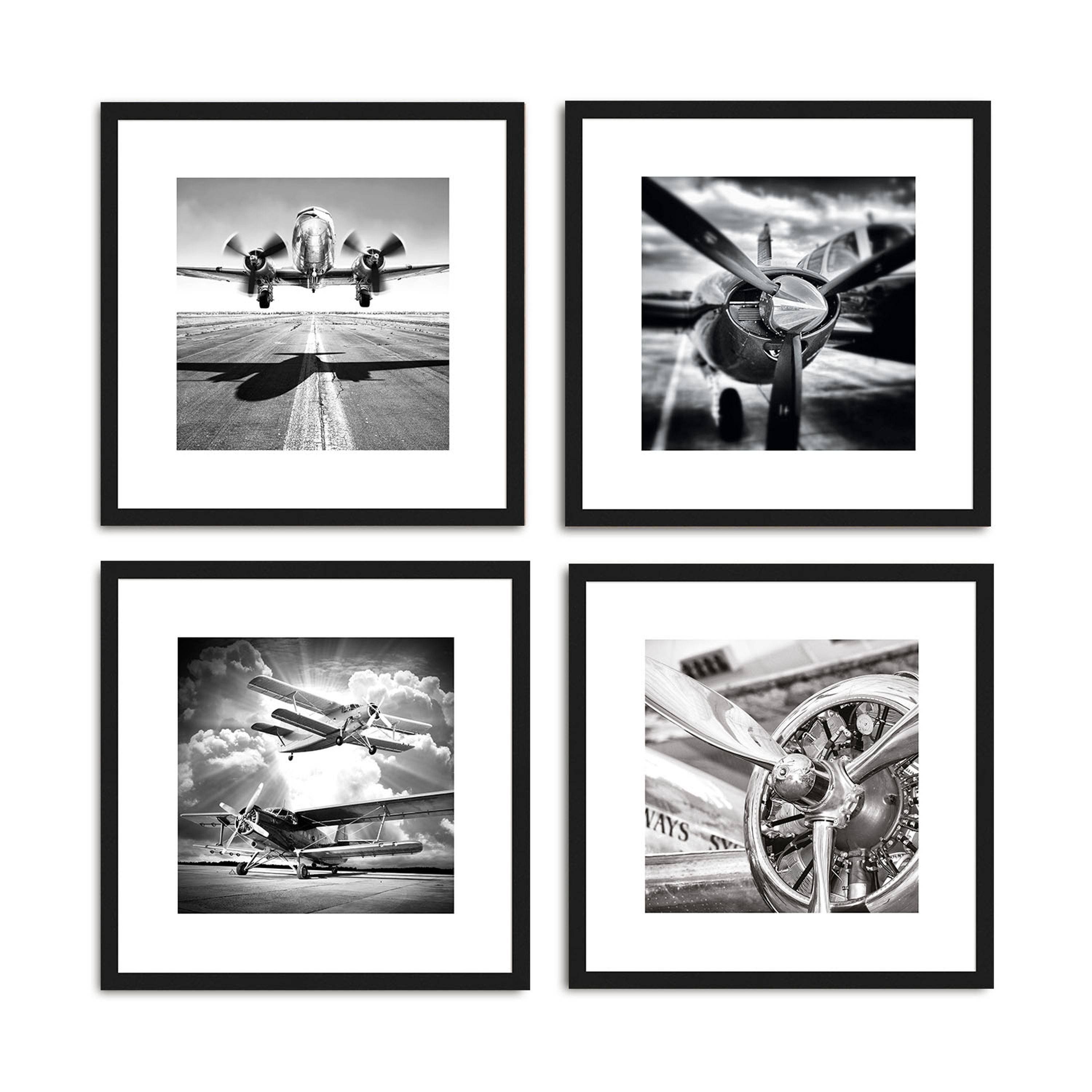 / inkl. Rahmen II Bild / Wandbild, artissimo gerahmt mit 30x30cm Holz-Rahmen Zeichnung: Design-Poster Flugzeuge Bild Schwarz-Weiß