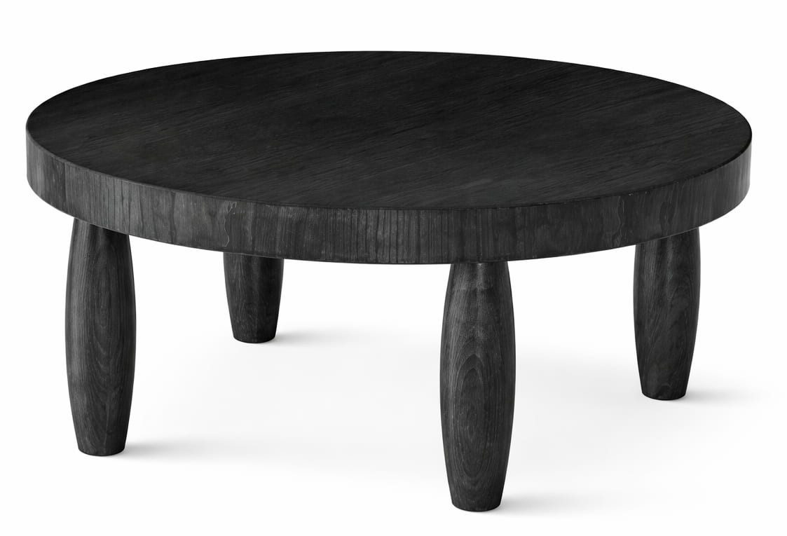 JVmoebel Couchtisch Moderner runder Tisch Schwarz mit Holzbeinen und Holzplatte
