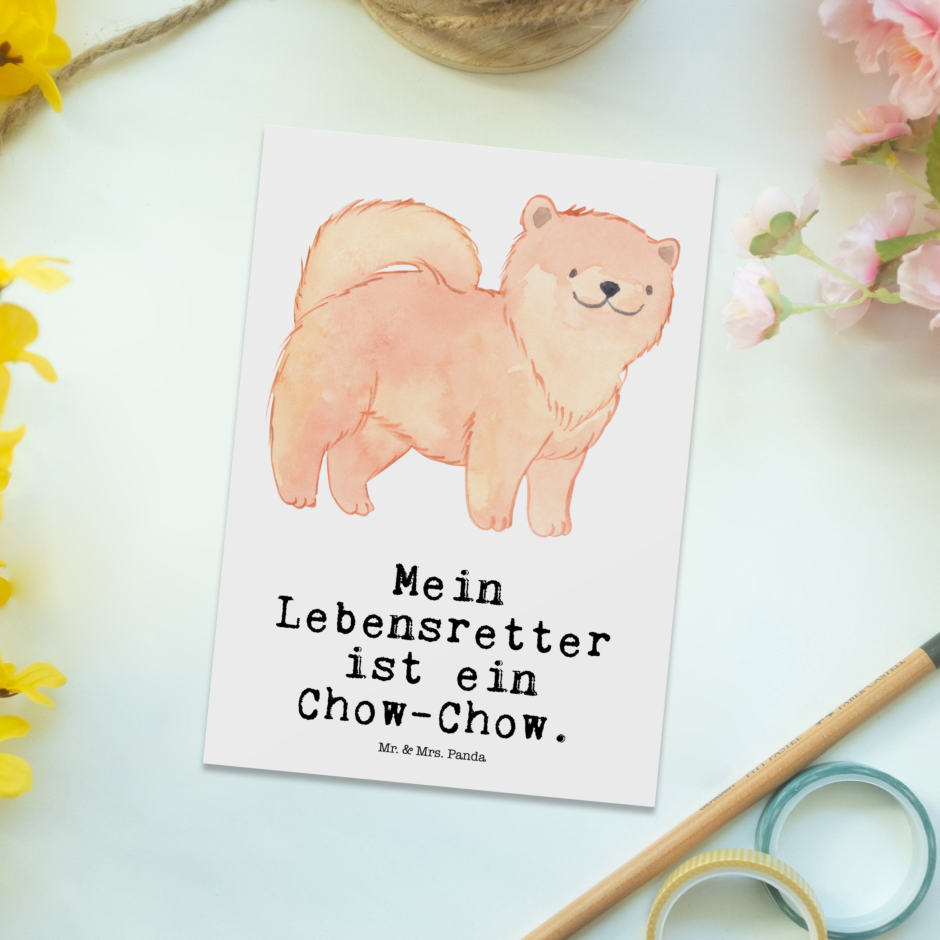 Mr. & Geschenk, Mrs. - Panda Postkarte Sche Hund, Chow-Chow Lebensretter - Einladungskarte, Weiß