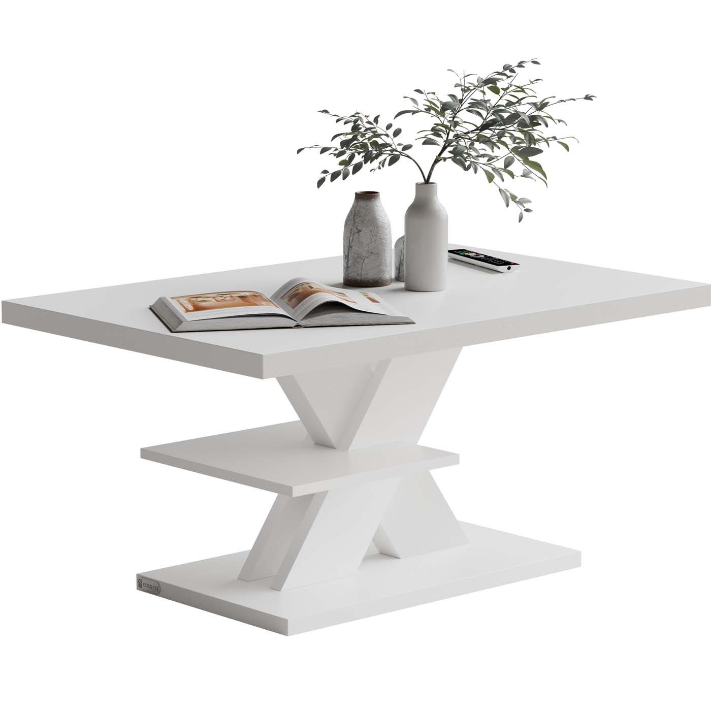 Casaria Couchtisch, Holz 2 Ablagen 90x60cm Modern Eckig Kratzfest Weiß günstig online kaufen