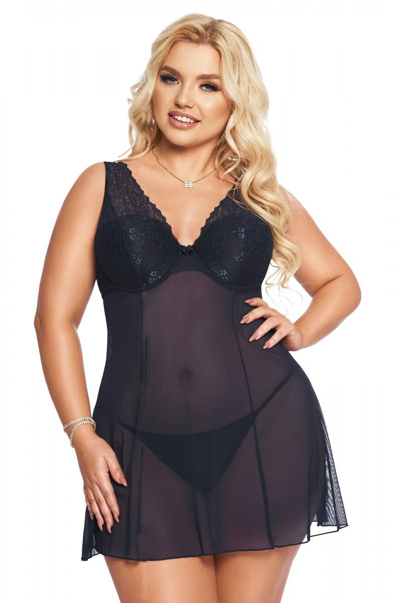 Softline Negligé Blaues XXL Dessous Chemise Plus Size Nachtkleid mit polster Cups trans