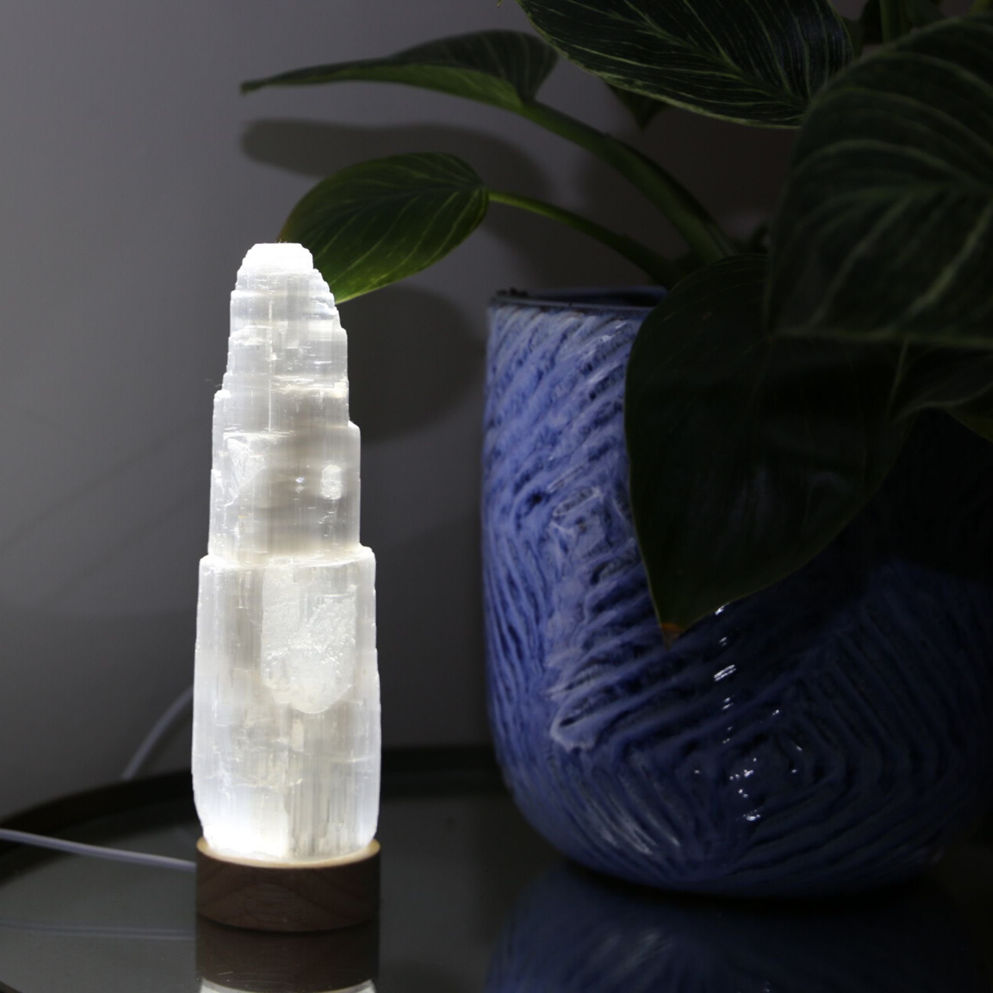 Landster LED Nachttischlampe Selenite USB Lampe Turm lampe tischleuchte Kristall Lampe Tischlampe, LED fest integriert, LED Weiß, Weiß