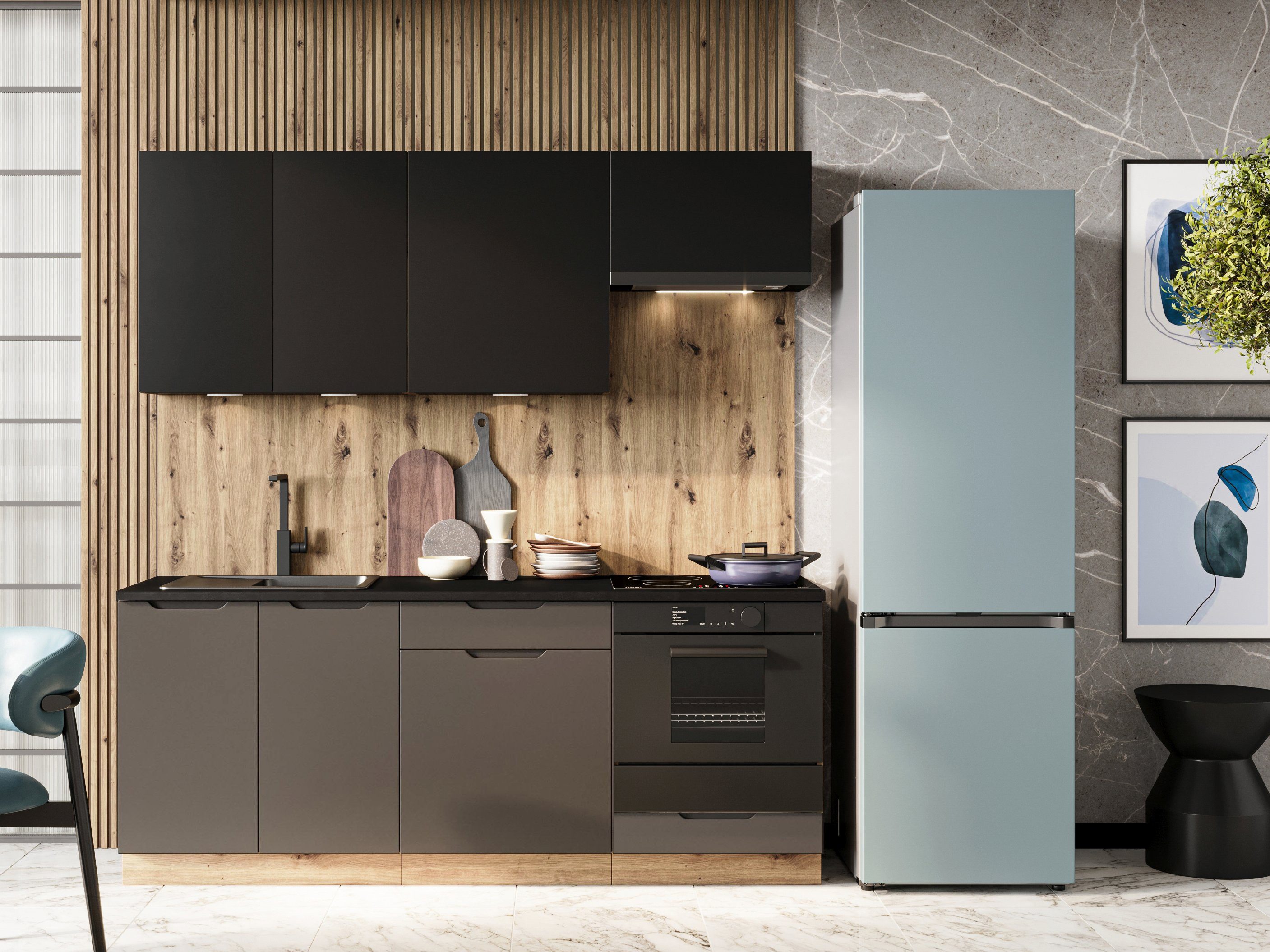 Möbel für Dich Küchenzeile Moderne grifflose Einbauküche ISABEL 200 cm 6-teilig, grifflos