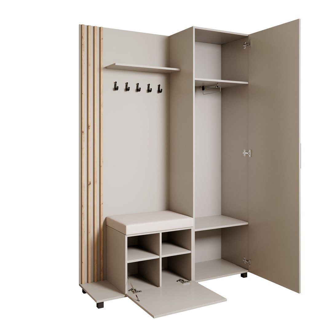 Beautysofa Garderoben-Set Livia – Design, Funktion und Ordnung in Perfektion, (Geräumiger Schuhschrank, mit praktischer Kleiderstange)