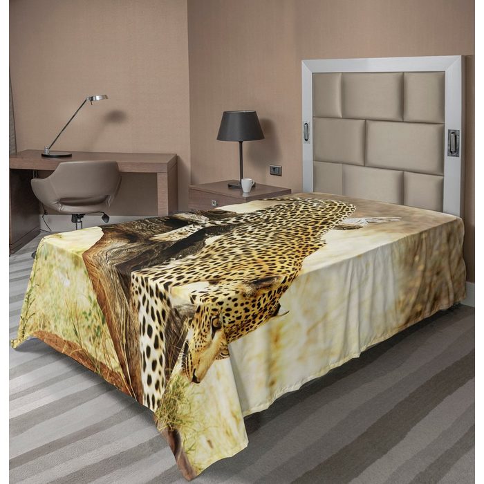 Betttuch weiches bequemes oberes Bettlaken dekoratives Bett 1 Stück Abakuhaus Exotisch Leopard-wilde Katze auf Baum