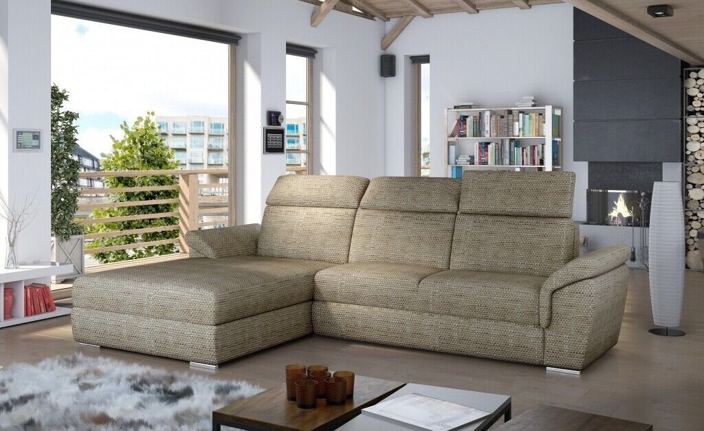 JVmoebel Ecksofa Graues L-Form Sofa Mit Bettfunktion Luxus Designer Ecksofa Eckcouch, Made in Europe Beige