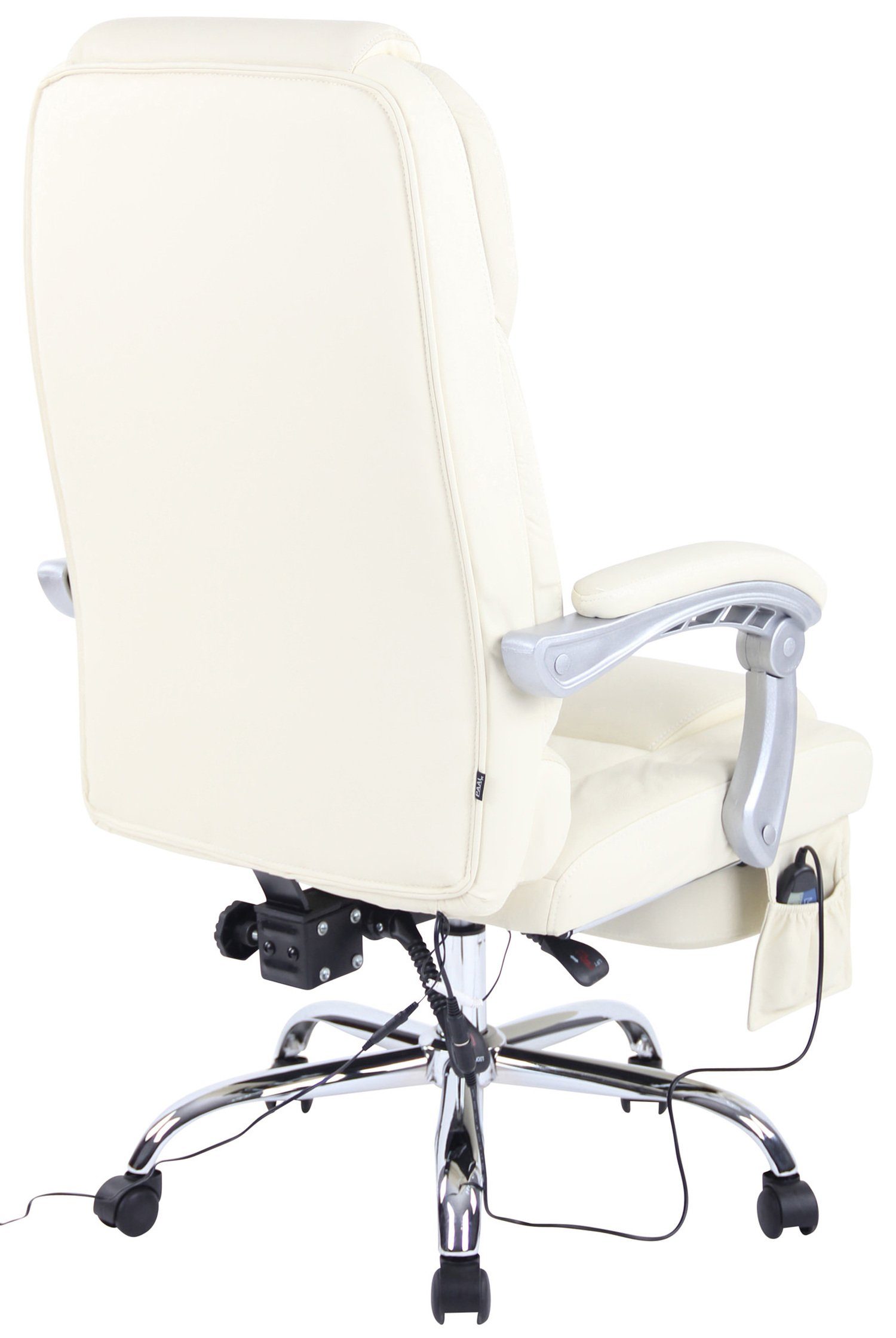 TPFLiving Bürostuhl Pacira Metall Massagefunktion Sitzfläche: 360° drehbar - höhenverstellbar Echtleder Drehstuhl, chrom (Schreibtischstuhl, Gestell: creme - und mit XXL), Chefsessel, Bürostuhl