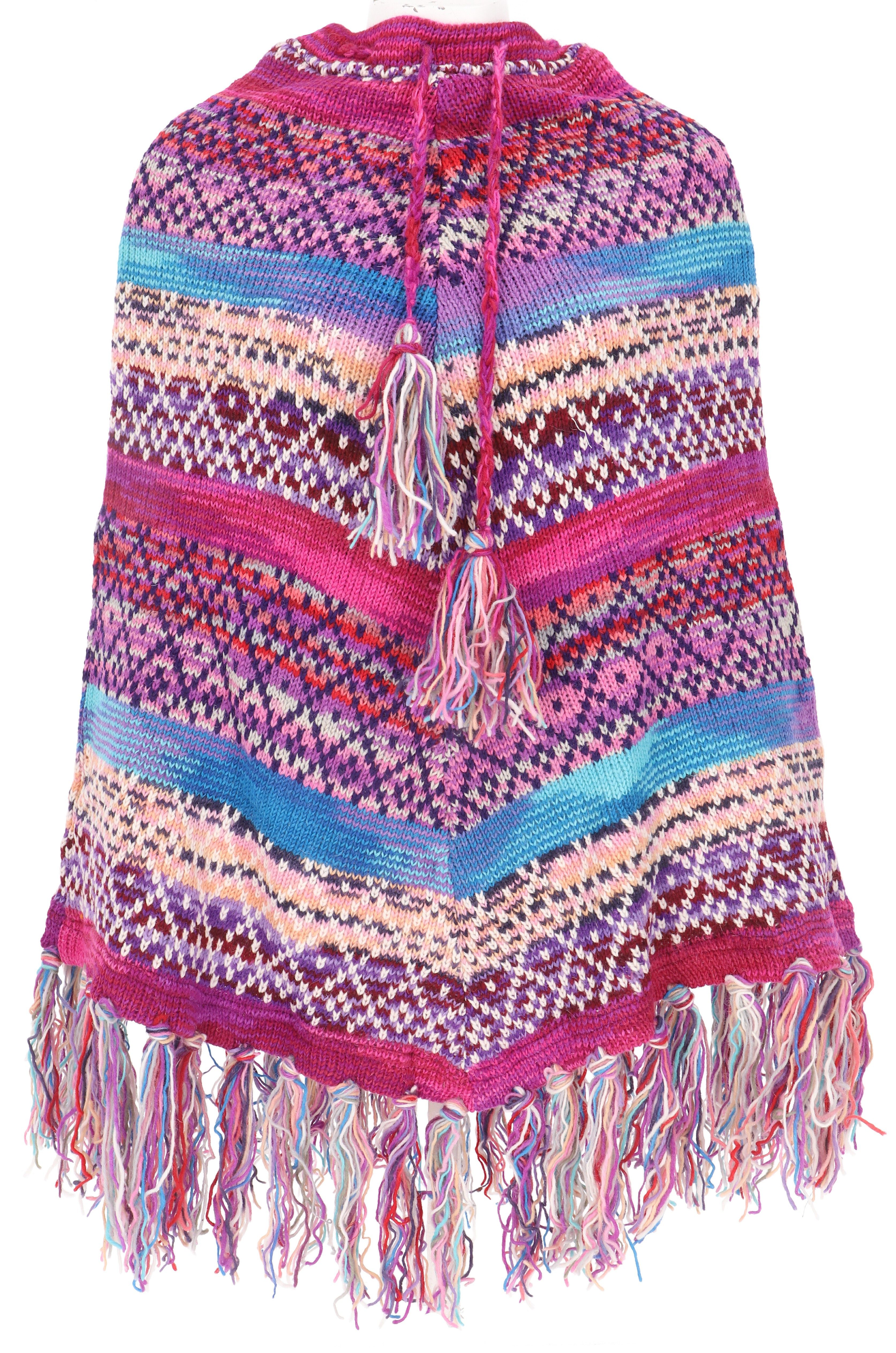 Guru-Shop Langjacke Gestrickter Poncho, Wollponcho - pink