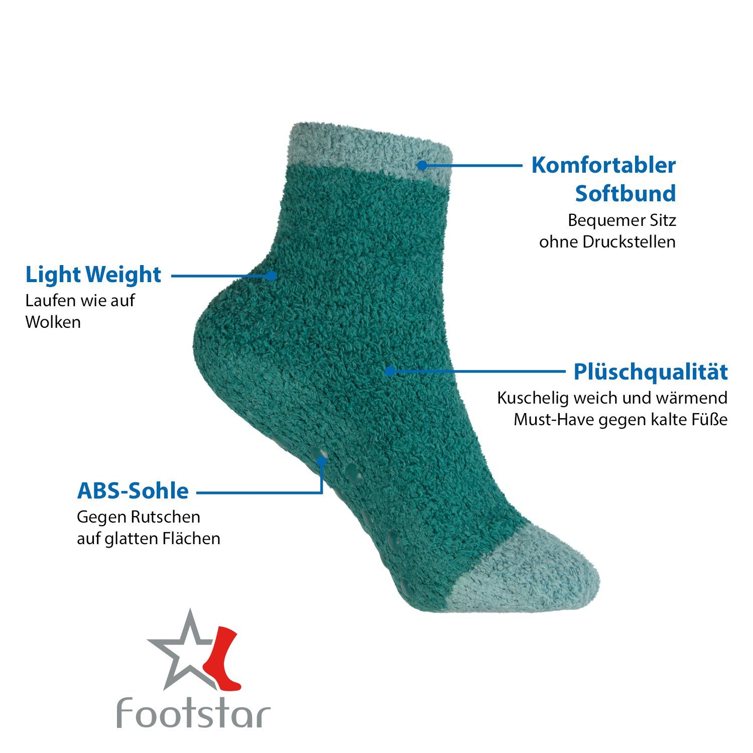 Footstar ABS-Socken Kinder Kuschelsocken Plüschsocken mit Antirutsch-Sohle (6 Paar)