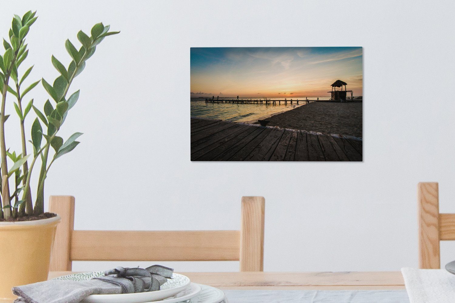 Strand Leinwandbilder, in 30x20 Isla cm OneMillionCanvasses® Mujeres Wandbild (1 Wanddeko, am Leinwandbild Sonnenuntergang St), Mexiko, Farbenfroher Aufhängefertig, von