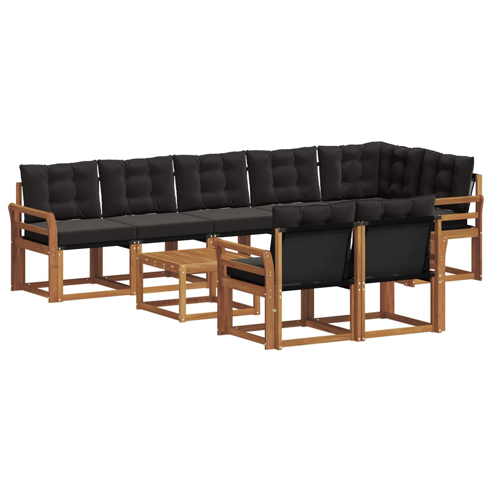 vidaXL Gartenlounge-Set Outdoor-Sofagarnitur mit Kissen 9 pcs Natürlich und Schwarz, (9-tlg)