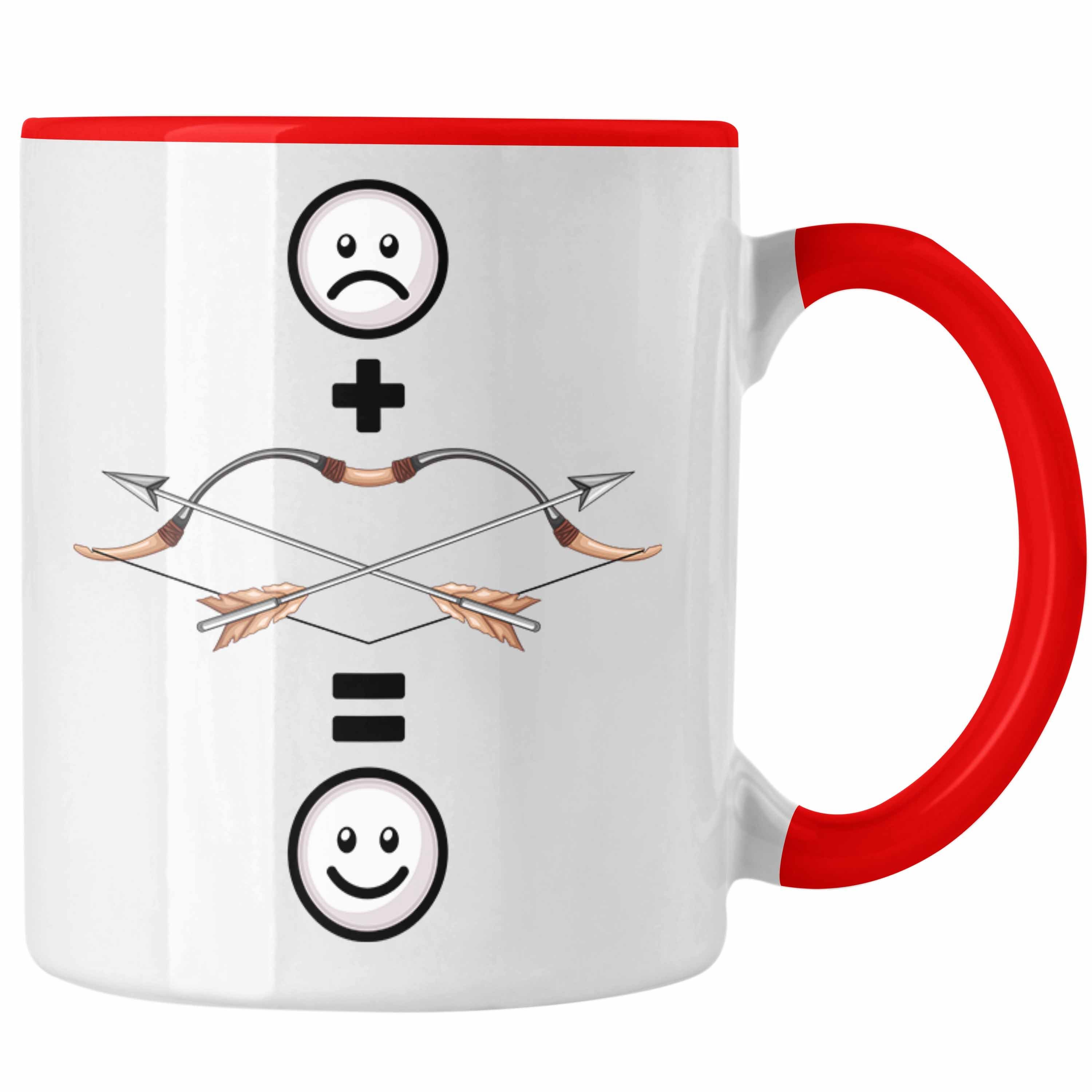 Trendation Tasse Pfeil und Bogen Tasse Geschenk für Bogenschütze :(Pfeil & Bogen = Rot | Teetassen