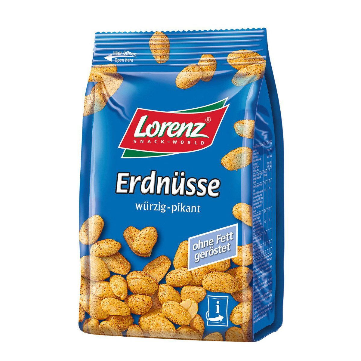 LORENZ Knabberei, Lorenz Erdnüsse würzig pikant im Geschmack und ohne Fett geröstet 150g