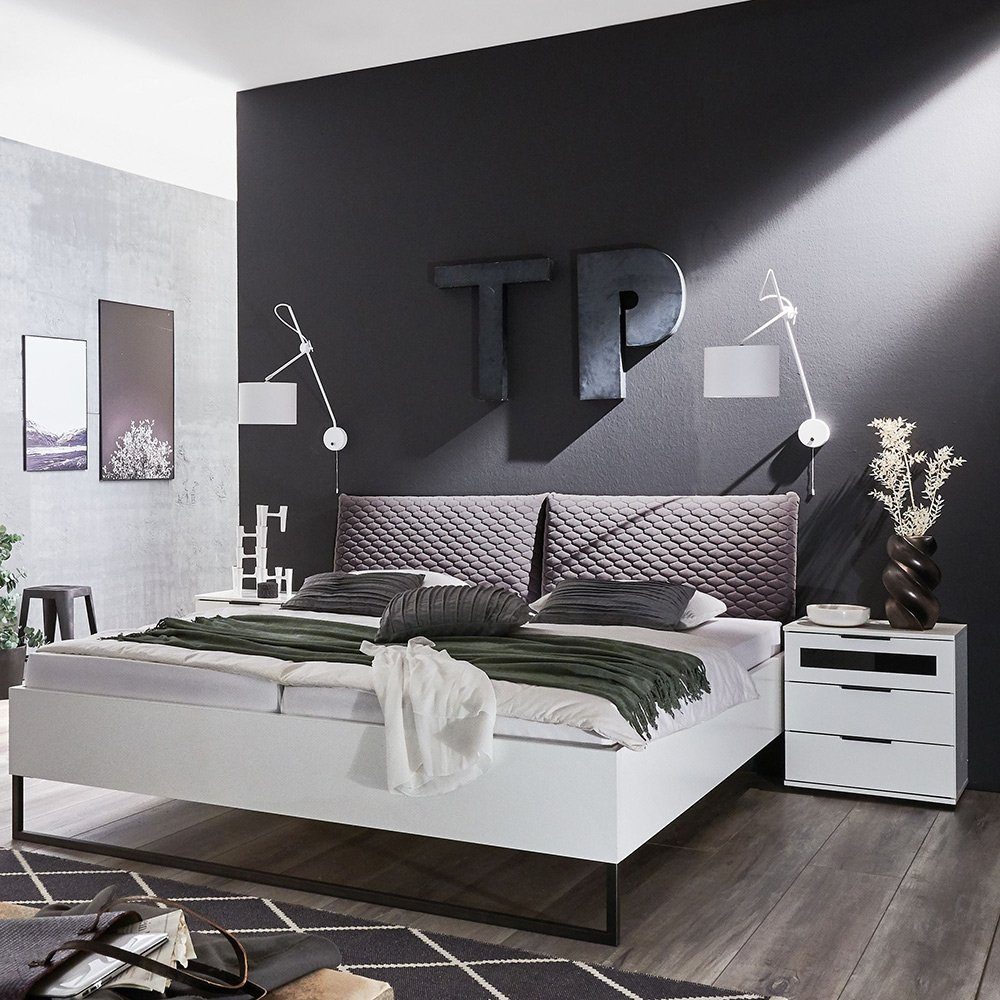 Lomadox Schlafzimmer-Set AGAETE-43, (Spar-Set, 3-St), mit 180cm Bett, 2  Nachttische, weiß mit graphit
