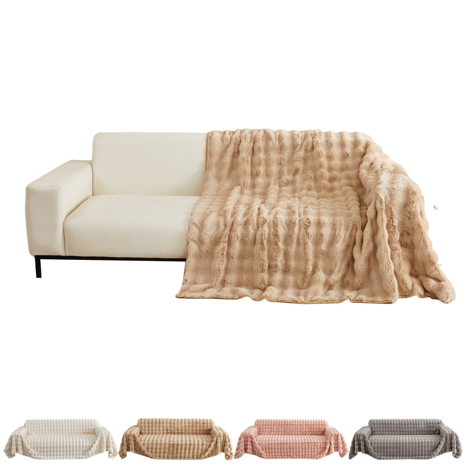 Wohndecke Kunstfelldecken Sofadecke Bubble Blanket, Polyester Fleecedecke, Decken, BTTO, Sofadecke Bubble Kaninchenfellimitat Flausch 180X180, 180X230, 180X300cm Khaki