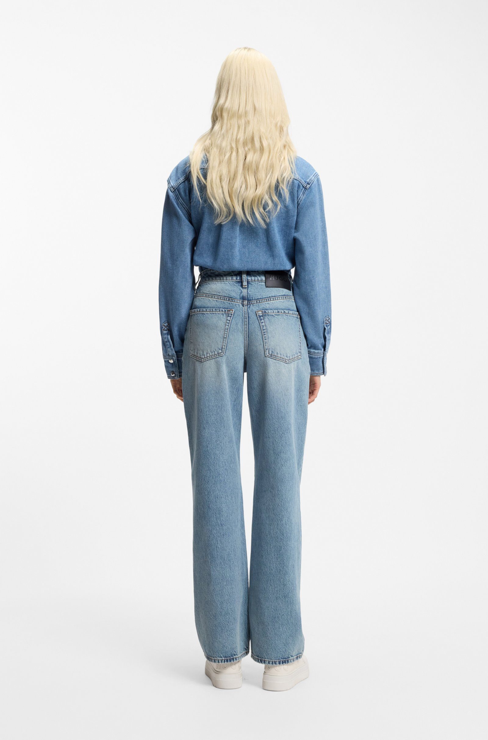 HUGO 5-Pocket-Jeans aus blauem Baumwoll-Denim mit weitem Beinverlauf (1-tlg)