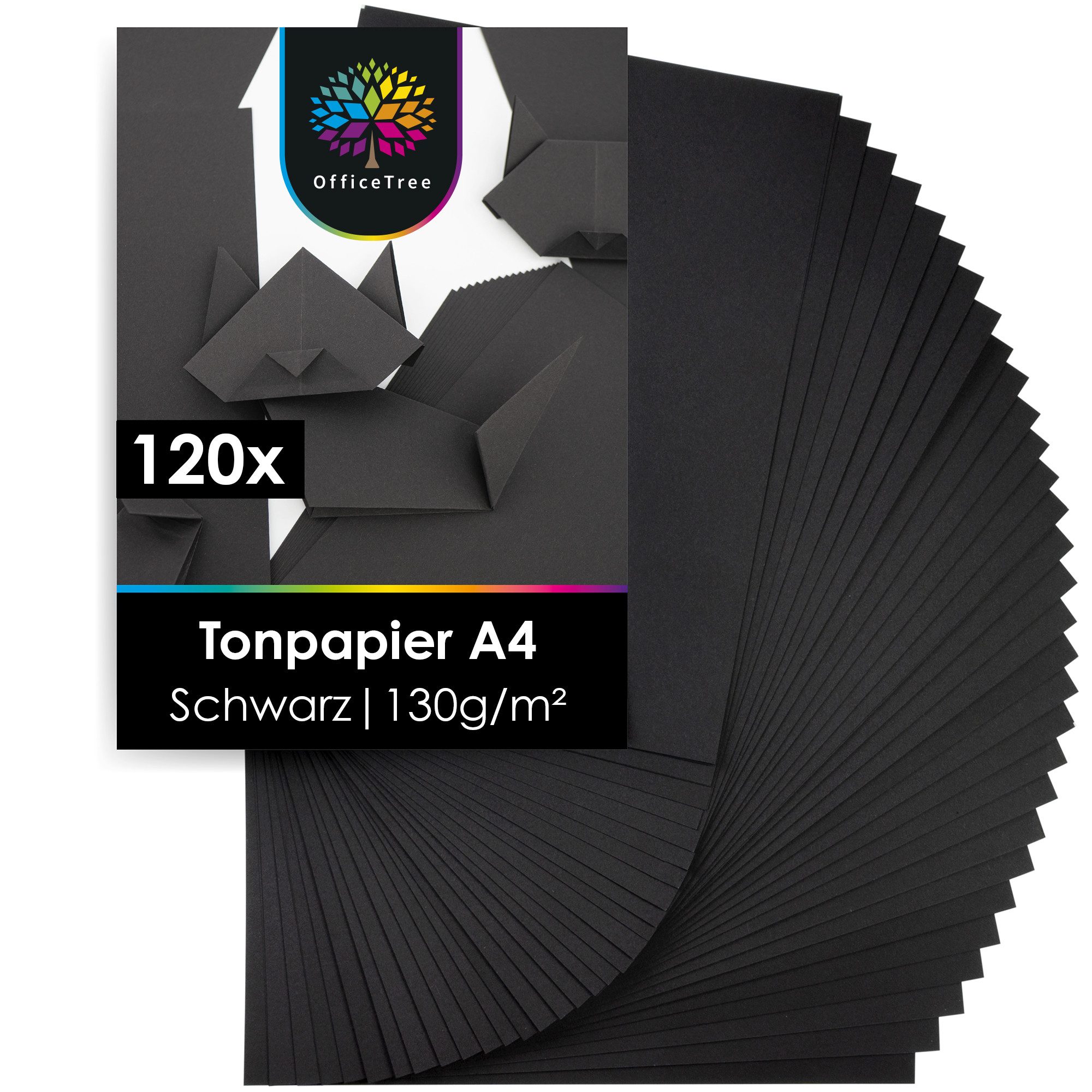 OfficeTree Transparentpapier OfficeTree 120 Blatt Bastelpapier schwarz - Tonpapier A4 130g/m², Tonpapier A4 130g/m zum Basteln und Gestalten