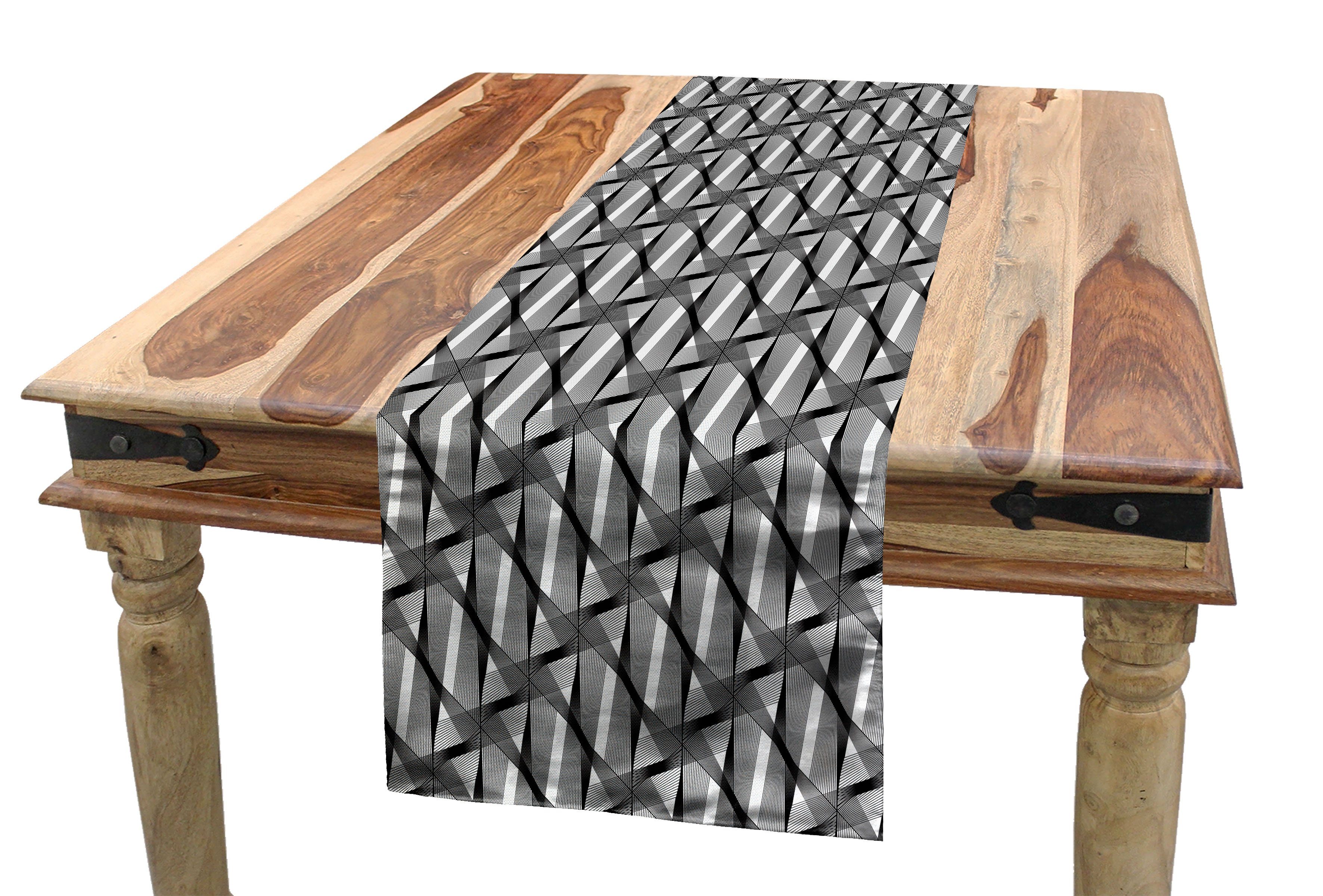 Dekorativer Küche Esszimmer Abstrakt Monotone Greyscale Tischläufer, Shapes Rechteckiger Abakuhaus Tischläufer