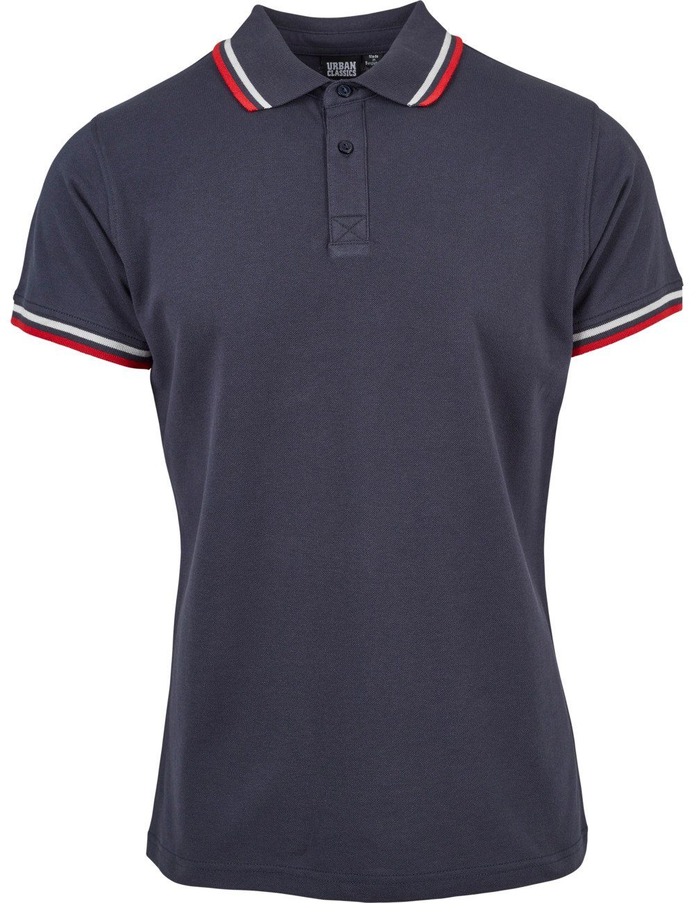 [Originalprodukt aus Übersee] URBAN CLASSICS Poloshirt Double Stripe (21243) navy/white/fire 100% Baumwolle red (1-tlg) mit