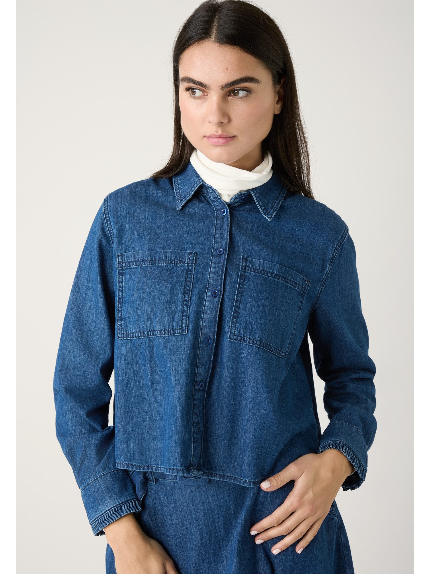 MORE&MORE Langarmbluse sportive Jeansbluse, kurz